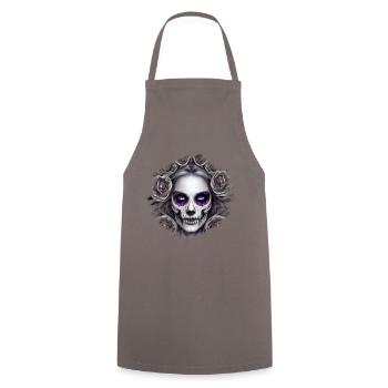 Totenkopf Frau - Fantasy - Kochschürze - Grau - Vorne - AI Model Male 185 dark (185cm)