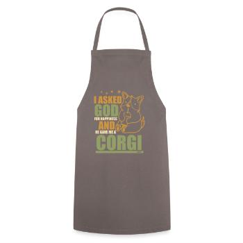 God Happiness Corgi Dog Saying - Cooking Apron - grey - Front - AI Model Male 185 dark (185cm)