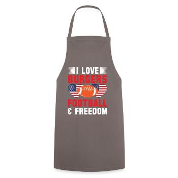 I Love Burgers Football & Freedom - Kochschürze - Grau - Vorne - AI Model Male 185 dark (185cm)