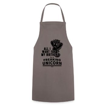 Licorne folle pour l’anniversaire - Tablier de cuisine - gris - Devant - AI Model Male 185 dark (185cm)