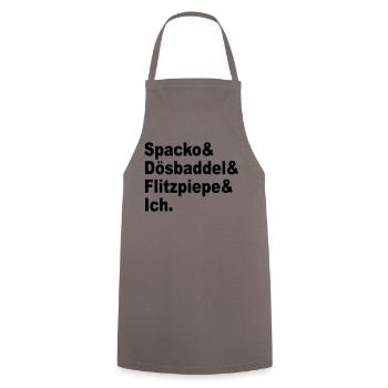Spacko, Dösbaddel, Flitzpiepe, Ich. - Kochschürze - Grau - Vorne - AI Model Male 185 dark (185cm)
