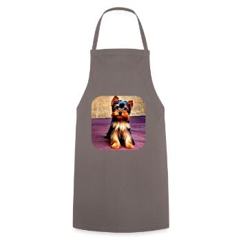 Yorkshire Terrier Welpe - Kochschürze - Grau - Vorne - AI Model Male 185 dark (185cm)