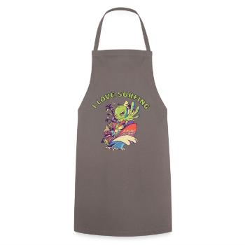 Alien loves to surf on holiday by the sea - Cooking Apron - grey - Front - AI Model Male 185 dark (185cm)