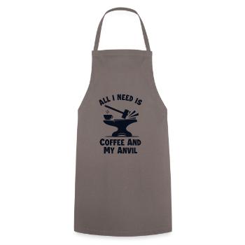 Coffee and my Anvil Blacksmith Forging - Cooking Apron - grey - Front - AI Model Male 185 dark (185cm)