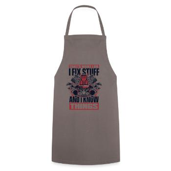 I Fix Stuff And I Know Things Car Mechanic Car - Cooking Apron - grey - Front - AI Model Male 185 dark (185cm)