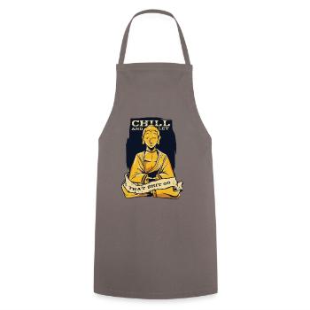 Chill And Let That Shit Go Buddhist Statue Symbol - Cooking Apron - grey - Front - AI Model Male 185 dark (185cm)