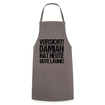 Prénom Damian - Tablier de cuisine - gris - Devant - AI Model Male 185 dark (185cm)