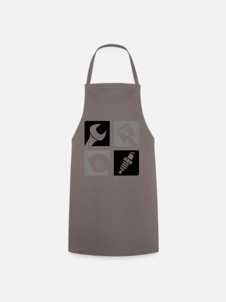 Wrench Piston Turbo Spark Plug Emblem - Cooking Apron - grey