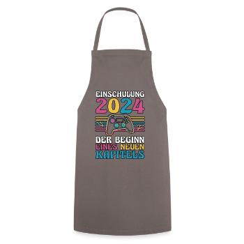 1st Grade Schoolchild Back to School Gamer School Enrollment - Cooking Apron - grey - Front - AI Model Male 185 dark (185cm)