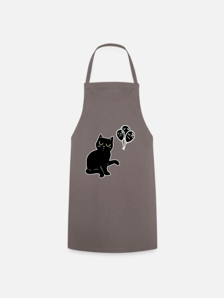 Schwarzer Kater Katze Halloween Luftballons - Kochschürze - Grau