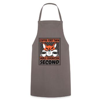 Coffee First Then World Domination Second Red Fox - Cooking Apron - grey - Front - AI Model Male 185 dark (185cm)