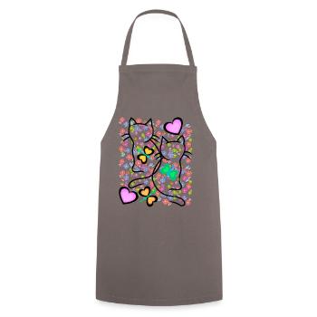 Spring Summer Retro Cats Flowers 80s 90s - Cooking Apron - grey - Front - AI Model Male 185 dark (185cm)