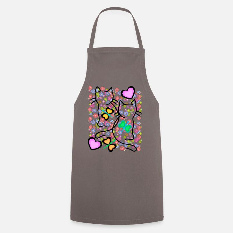Frühling Sommer Retro Katzen Blumen 80er 90er - Kochschürze - Grau