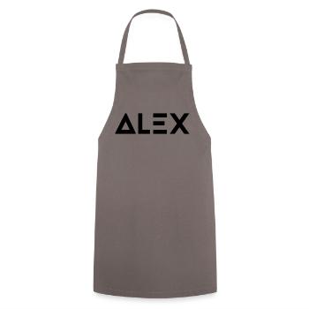 Prénom Alex - Tablier de cuisine - gris - Devant - AI Model Male 185 dark (185cm)