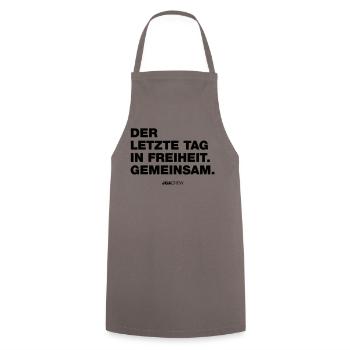 JGA: Der letzte Tag in Freiheit (Jungesellen-Crew) - Kochschürze - Grau - Vorne - AI Model Male 185 dark (185cm)