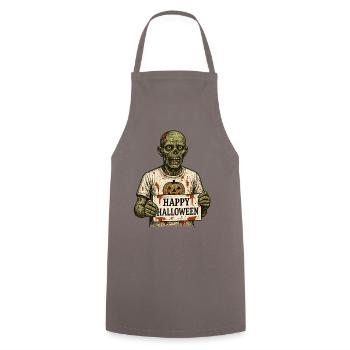 Scary zombie with Happy Halloween sign - Cooking Apron - grey - Front - AI Model Male 185 dark (185cm)