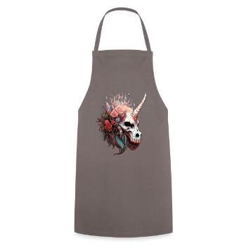 Unicorn Skull with Flowers - Cooking Apron - grey - Front - AI Model Male 185 dark (185cm)