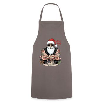 Weihnachten - Rocker-xmas Biker Dad - Santa Claus - Kochschürze - Grau - Vorne - AI Model Male 185 dark (185cm)