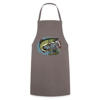 Pike catches roach - Cooking Apron - grey - Front - AI Model Male 185 dark (185cm)