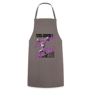 Femme en haltérophilie, version rose foncé violet - Tablier de cuisine - gris - Devant - AI Model Male 185 dark (185cm)