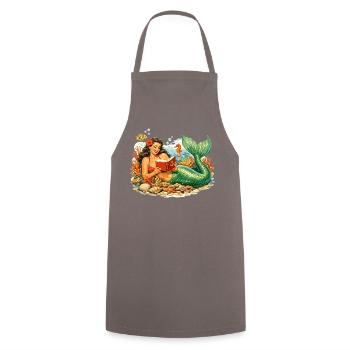 Retro Mermaid Pin-up in Coral Reef Reading - Cooking Apron - grey - Front - AI Model Male 185 dark (185cm)