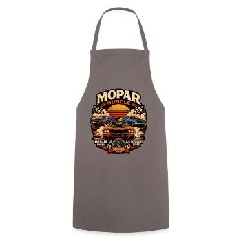 Mopar Muscle Retro Sonnenuntergang Power US Car  - Kochschürze - Grau - Vorne - AI Model Male 185 dark (185cm)