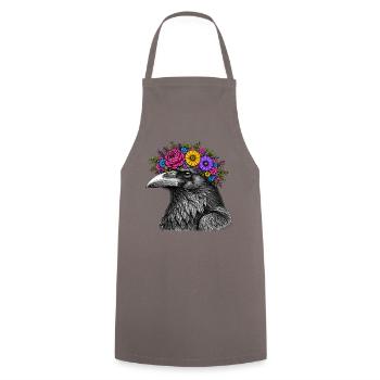 Tête de corbeau avec couronne de fleurs - Tablier de cuisine - gris - Devant - AI Model Male 185 dark (185cm)