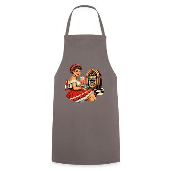 50s Diner Pin-Up: Retro Rockabilly Style - Cooking Apron - grey - Front - AI Model Male 185 dark (185cm)