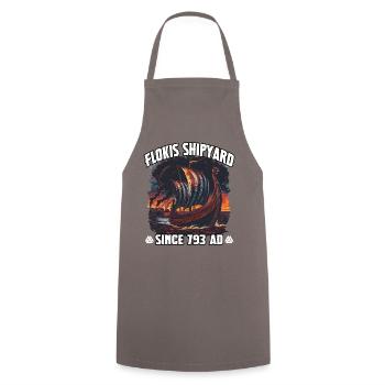 Floki Shipyard since 793 AD - Cooking Apron - grey - Front - AI Model Male 185 dark (185cm)
