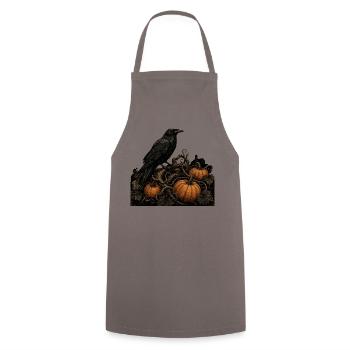 Raven on Pumpkin T-Shirt Vintage Gothic Halloween - Cooking Apron - grey - Front - AI Model Male 185 dark (185cm)