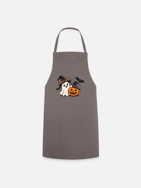 Halloweenfreude Geist und Kürbis - Kochschürze - Grau