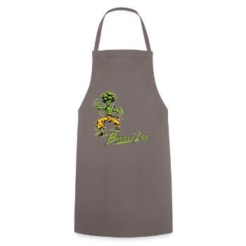 Brocco-Lee – Lustiger Brokkoli Kung-Fu Kämpfer - Kochschürze - Grau - Vorne - AI Model Male 185 dark (185cm)