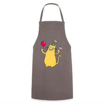 Party Katze - Kochschürze - Grau - Vorne - AI Model Male 185 dark (185cm)