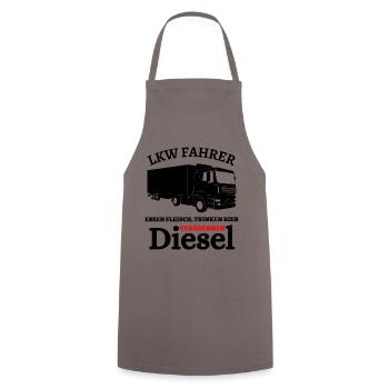 LKW Fahrer - Essen Fleisch Trinken Bier ... - Kochschürze - Grau - Vorne - AI Model Male 185 dark (185cm)