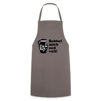 Bembel "Babbel mich ned voll!" Design #Hessen #FFM - Kochschürze - Grau - Vorne - AI Model Male 185 dark (185cm)
