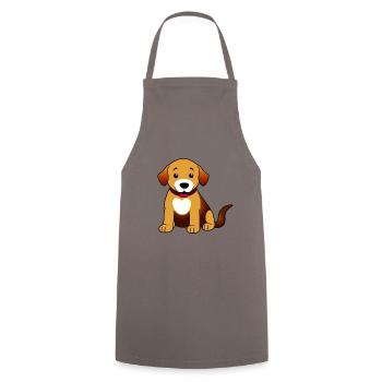 Hund Braun sitzend - Kochschürze - Grau - Vorne - AI Model Male 185 dark (185cm)