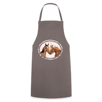 Portrait of loving horses in a decorative frame - Cooking Apron - grey - Front - AI Model Male 185 dark (185cm)