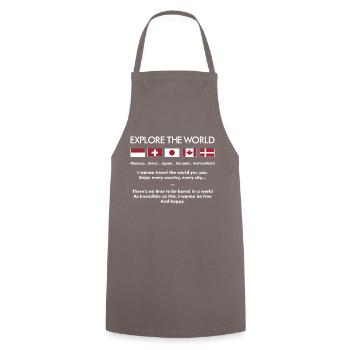 Explore The World a - Cooking Apron - grey - Front - AI Model Male 185 dark (185cm)