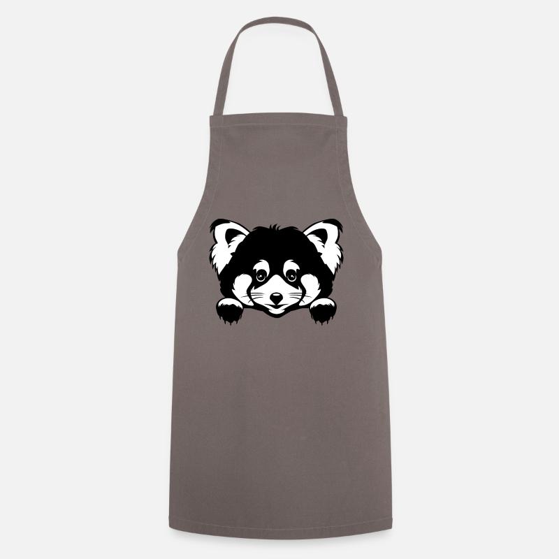 Peeking cute red panda. Black and white version - Cooking Apron - grey