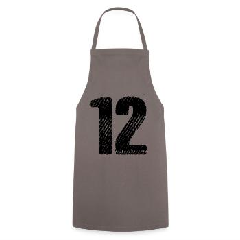 12 Zahl Trikot - Kochschürze - Grau - Vorne - AI Model Male 185 dark (185cm)