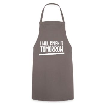 Drôle de design « Je le terminerai demain » - Tablier de cuisine - gris - Devant - AI Model Male 185 dark (185cm)