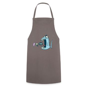 Stop - Klein gegen groß - Kochschürze - Grau - Vorne - AI Model Male 185 dark (185cm)
