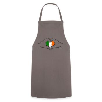 Ireland flag heart shape used - Cooking Apron - grey - Front - AI Model Male 185 dark (185cm)