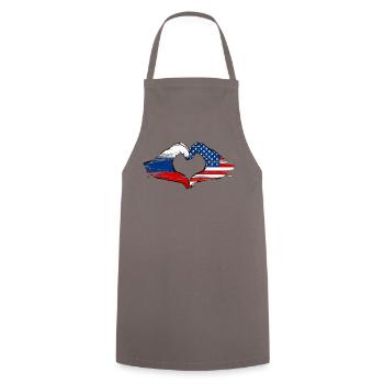 Forme de coeur Russie USA avec mains utilisées - Tablier de cuisine - gris - Devant - AI Model Male 185 dark (185cm)