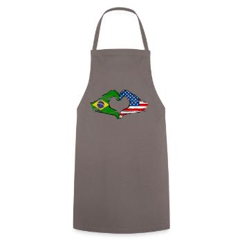 Brazil USA heart shape with hands used - Cooking Apron - grey - Front - AI Model Male 185 dark (185cm)