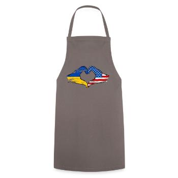 Ukraine USA Heart Shape with Hands Used - Cooking Apron - grey - Front - AI Model Male 185 dark (185cm)