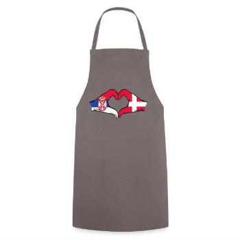 Serbia Denmark Flag Hands Heart Shape - Cooking Apron - grey - Front - AI Model Male 185 dark (185cm)