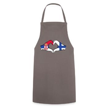 Serbie Finlande Drapeau Mains Coeur Forme - Tablier de cuisine - gris - Devant - AI Model Male 185 dark (185cm)