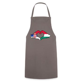 Serbia Hungary Flag Hands Heart Shape - Cooking Apron - grey - Front - AI Model Male 185 dark (185cm)