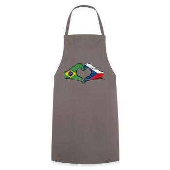 Brazil Czech Republic Flag Heart Shape Used - Cooking Apron - grey - Front - AI Model Male 185 dark (185cm)
